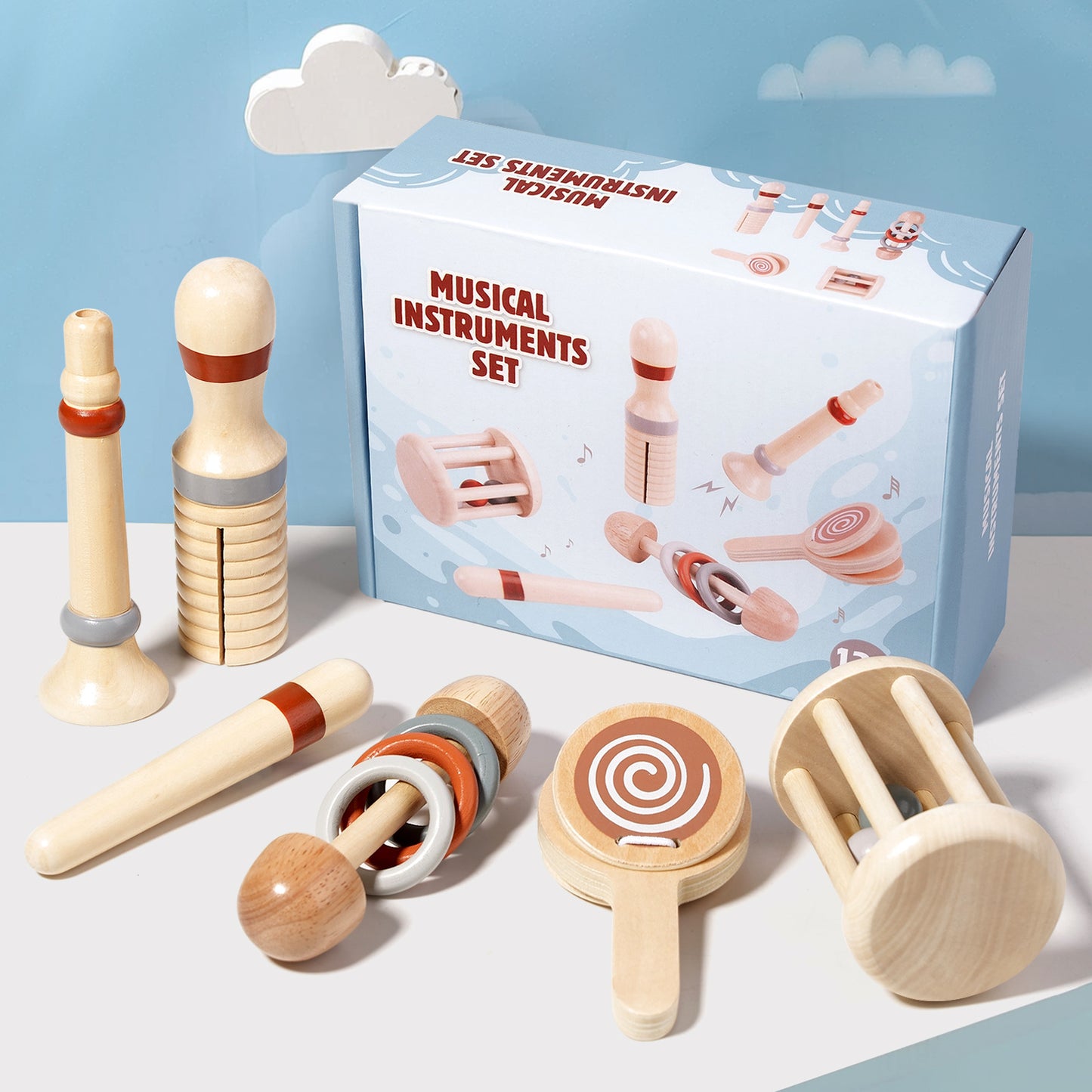 6 Piece Wooden Musical Instrument Set