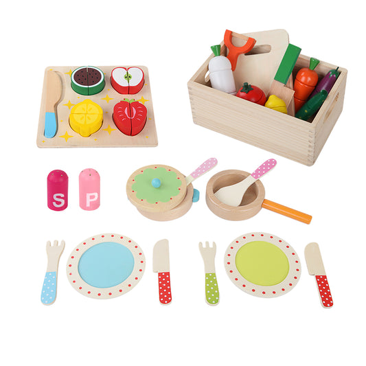 Wooden Kitchen Play Set - Cooking, Utensils and Food Accessories
