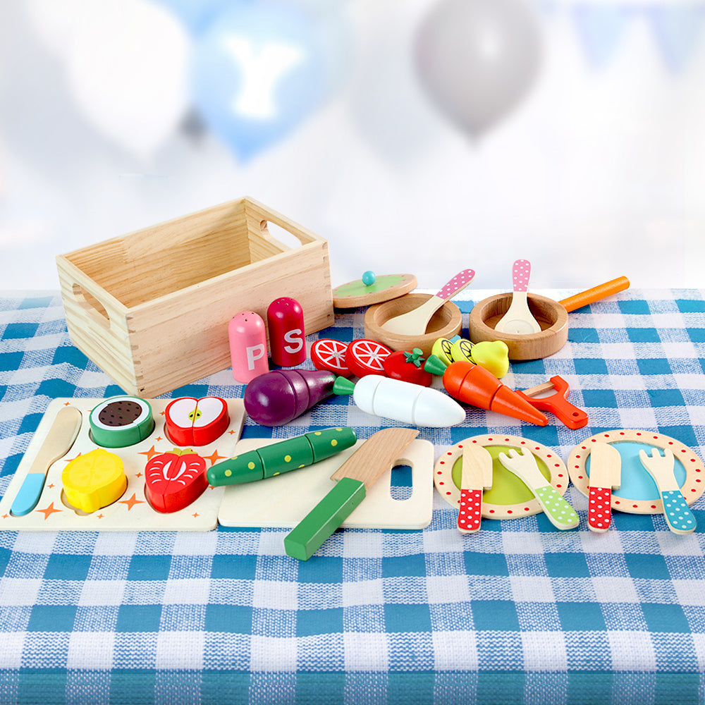 Wooden Kitchen Play Set - Cooking, Utensils and Food Accessories