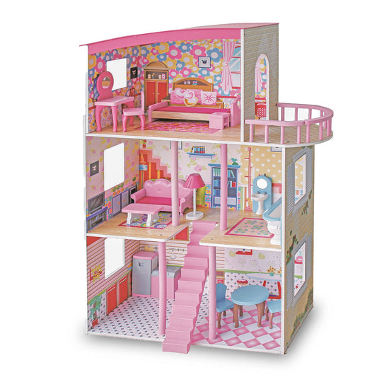 Wooden 3 level doll house with furniture
