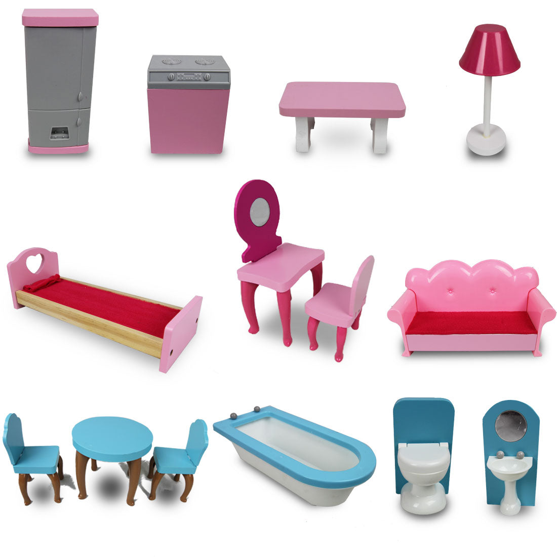 Wooden 3 level doll house with furniture