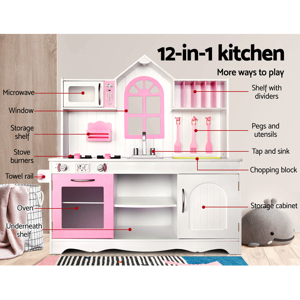 Pink & White Wooden Pretend Play Kitchen