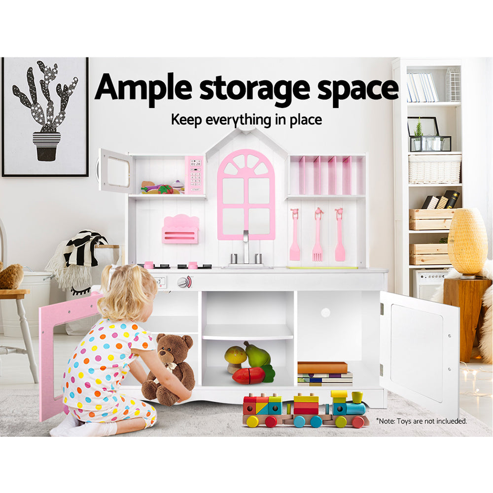 Pink & White Wooden Pretend Play Kitchen